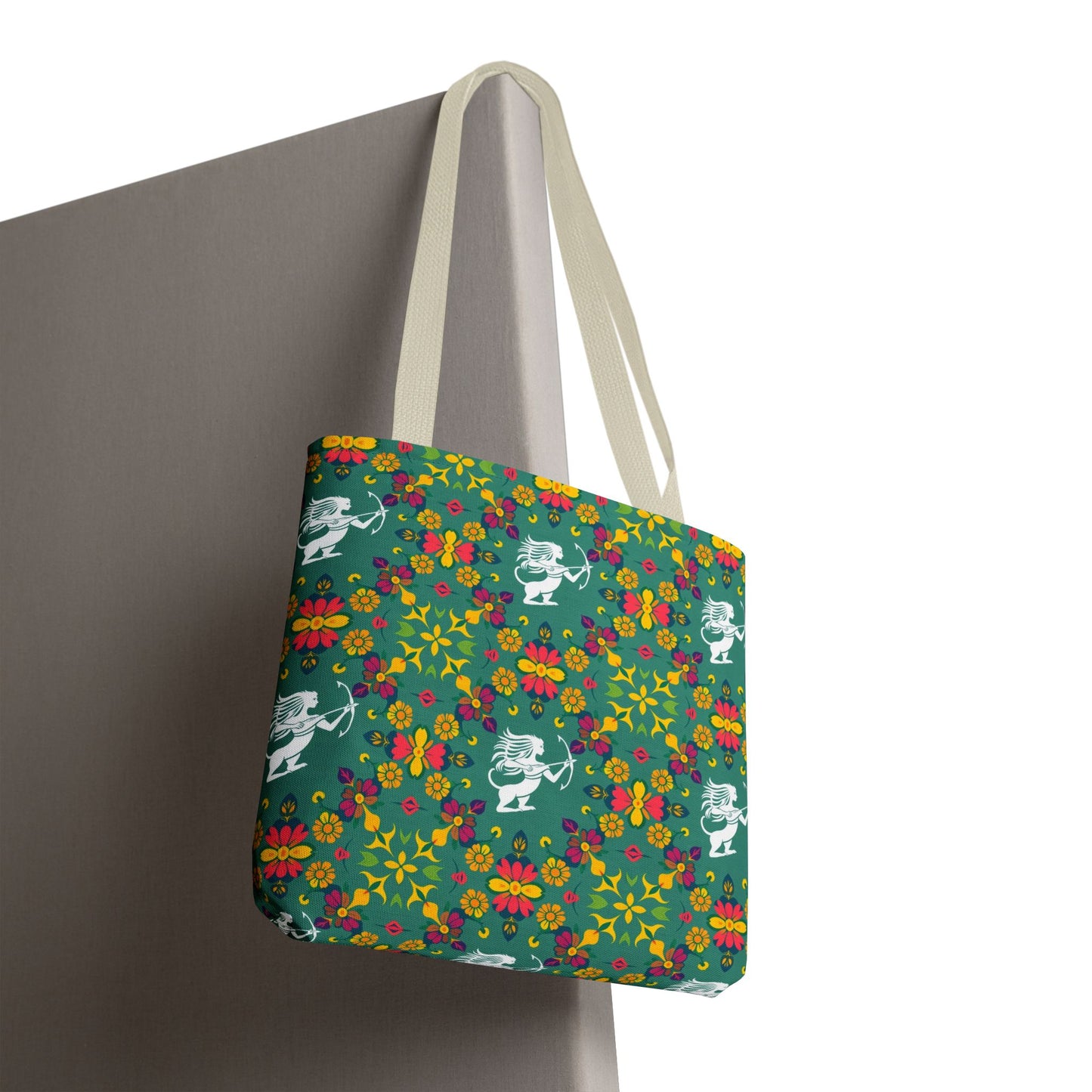 Tote Bag, (AOP), Sagittarius, Zodiac v6, Flower Pattern