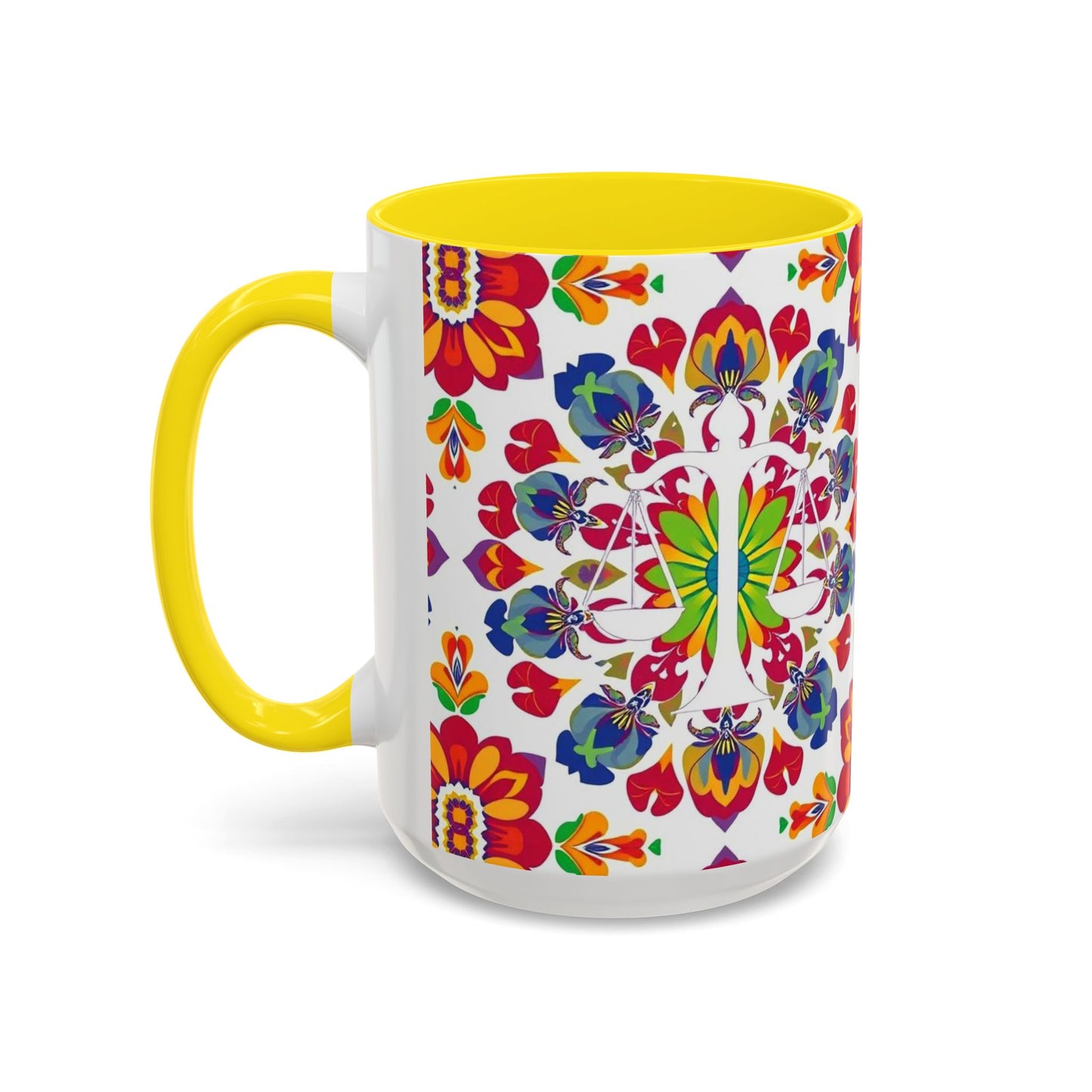 Accent Coffee Mug, Libra, Zodiac v1, Flower Pattern, (11, 15oz)