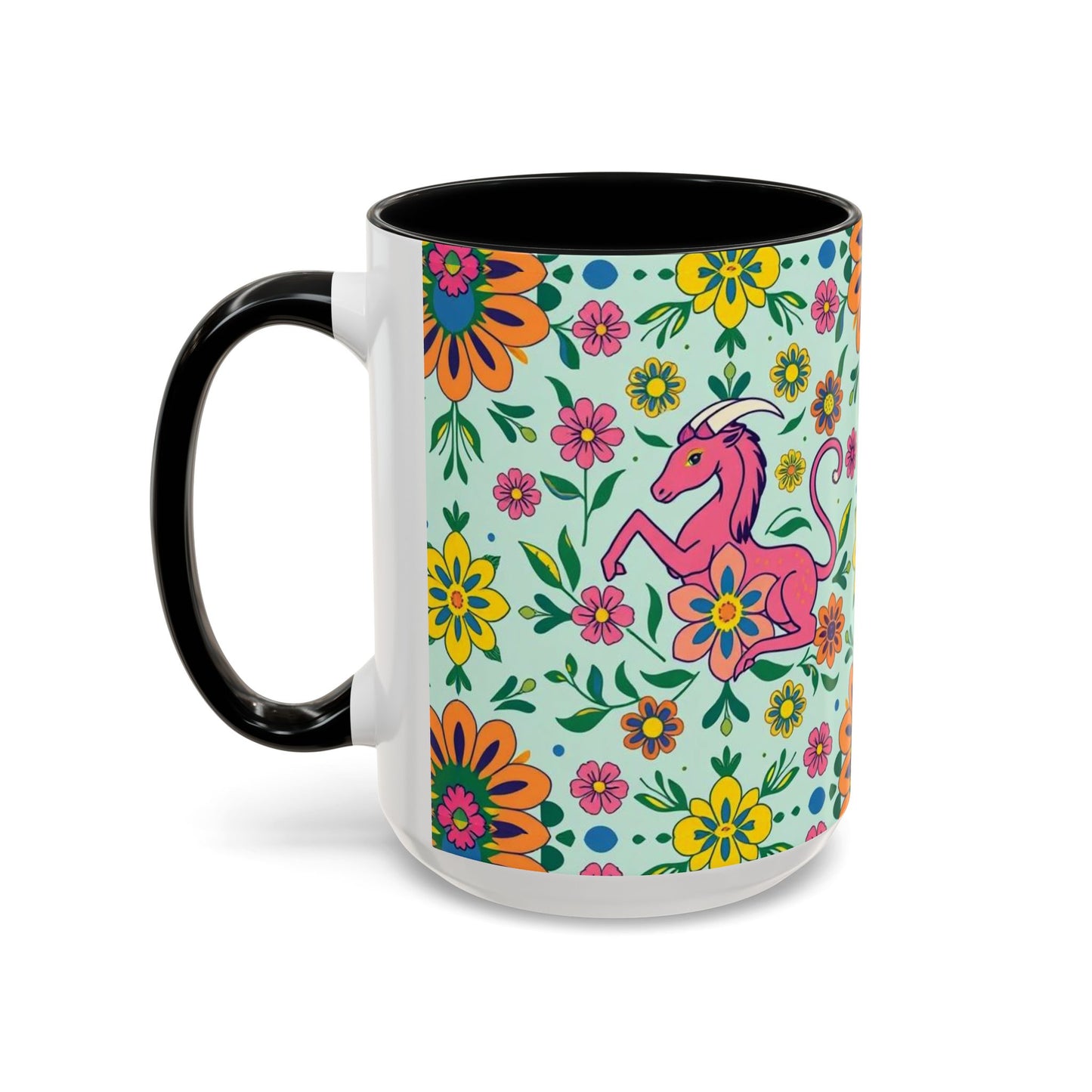 Accent Coffee Mug, Aquarius, Zodiac, Flower Pattern, (11, 15oz)