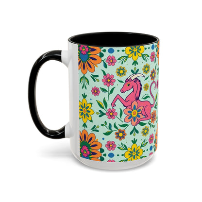 Accent Coffee Mug, Aquarius, Zodiac, Flower Pattern, (11, 15oz)