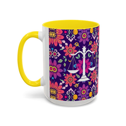 Accent Coffee Mug, Libra, Zodiac v3, Flower Pattern, (11, 15oz)