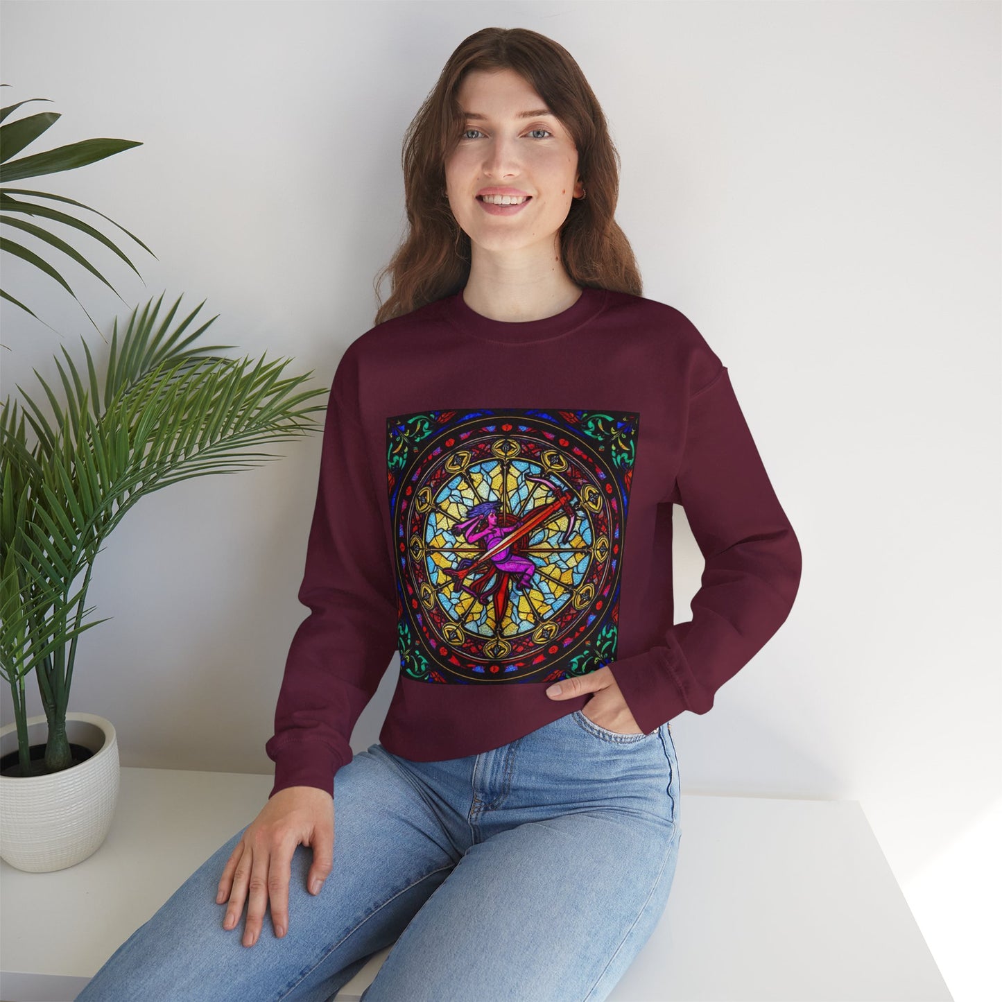 Unisex Heavy Blend™ Crewneck Sweatshirt, Glass 1, Sagittarius Zodiac Design