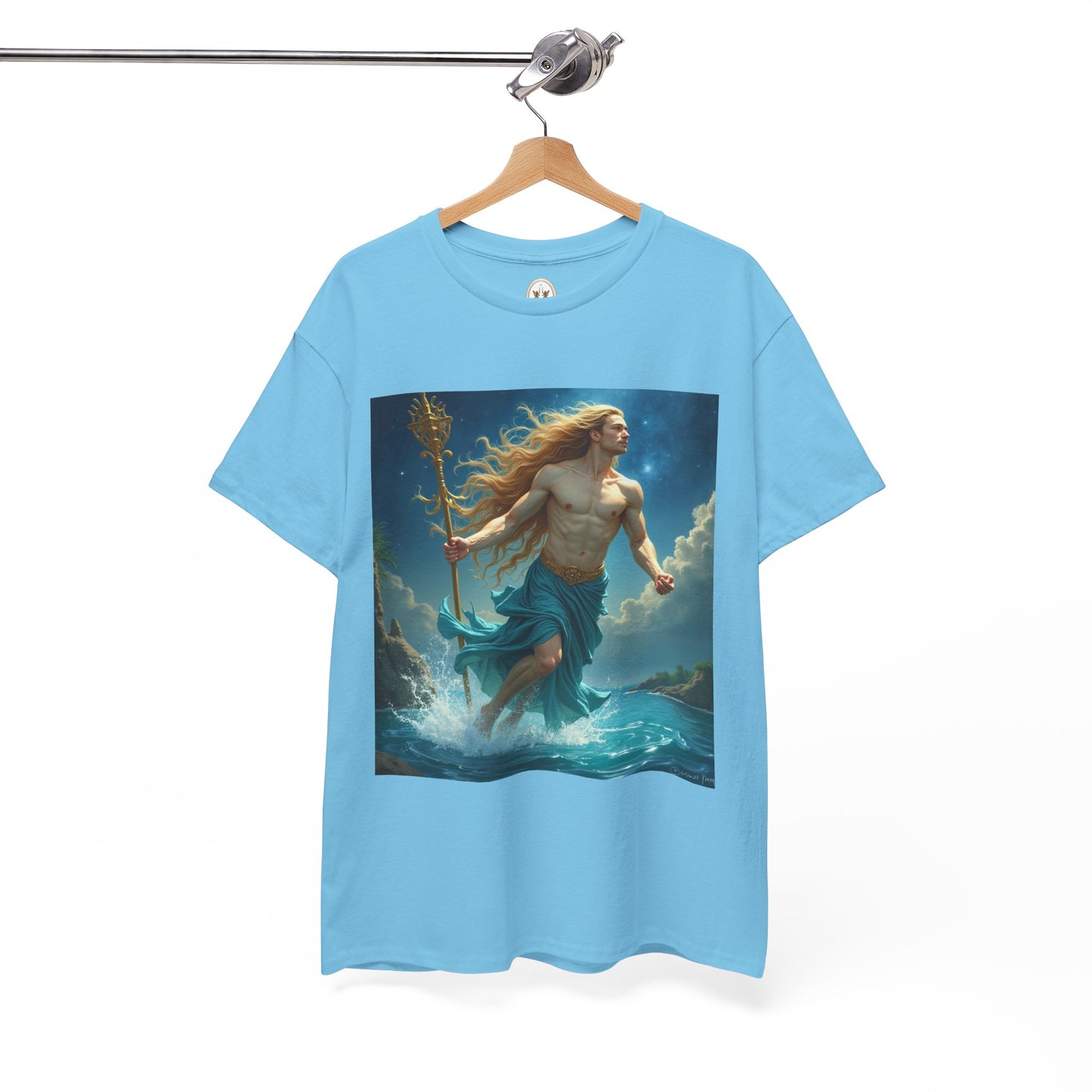 Unisex Heavy Cotton T-Shirt, Aquarius God 4v, Zodiac Design