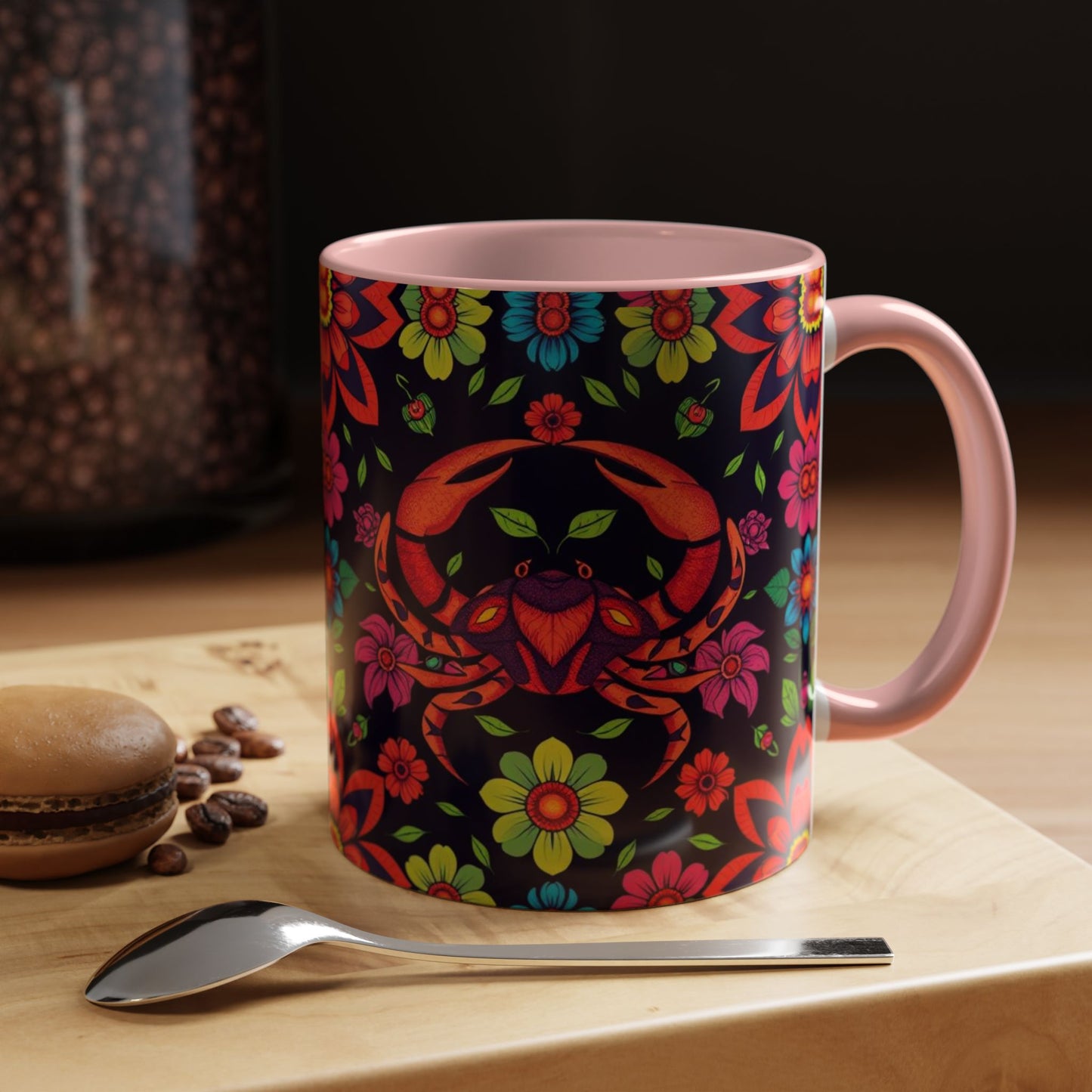 Accent Coffee Mug, Cancer, Zodiac v4, Flower Pattern, (11, 15oz)