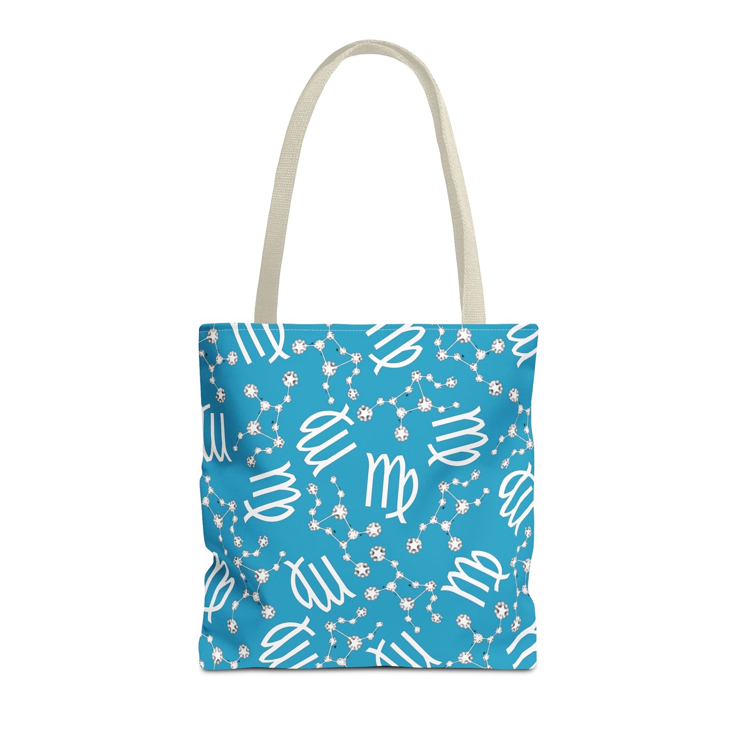 Tote Bag, Virgo Zodiac Sign, AOP, (Turquoise, White)