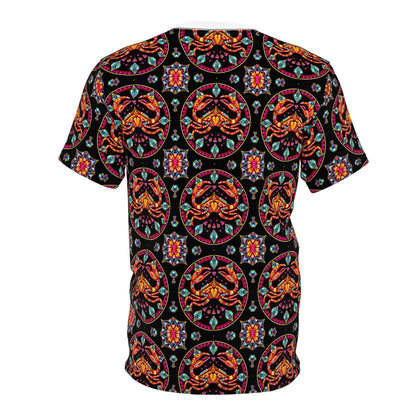 Unisex Cut & Sew T-Shirt, (AOP), Cancer, Zodiac v1, Jewels Pattern