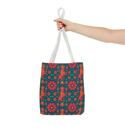 Tote Bag, (AOP), Leo, Zodiac v4, Flower Pattern