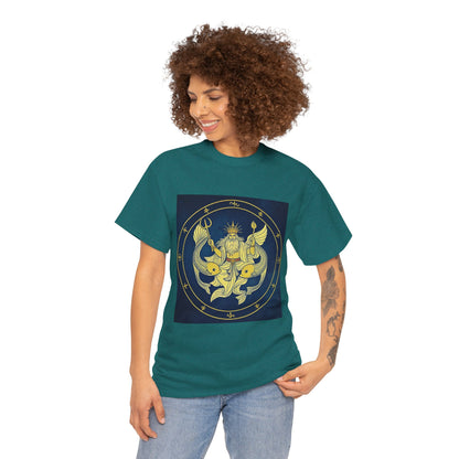 Unisex Heavy Cotton T-Shirt, King of Pisces, Zodiac Design
