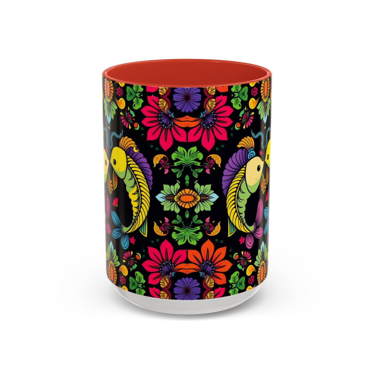 Accent Coffee Mug, Pisces, Zodiac v3, Flower Pattern, (11, 15oz)
