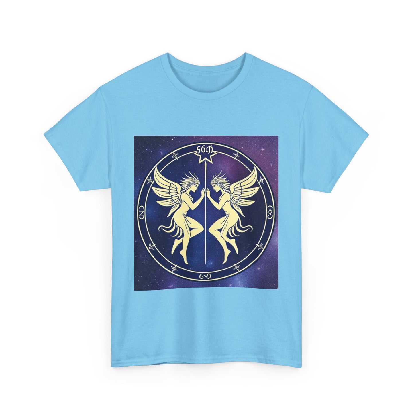 Unisex Heavy Cotton T-Shirt, Space Angel Twins v1, Gemini Zodiac Design