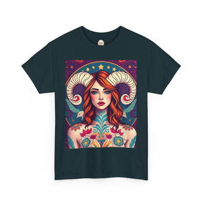 Unisex Heavy Cotton T-Shirt, Aries, Zodiac v1, Sexy Art