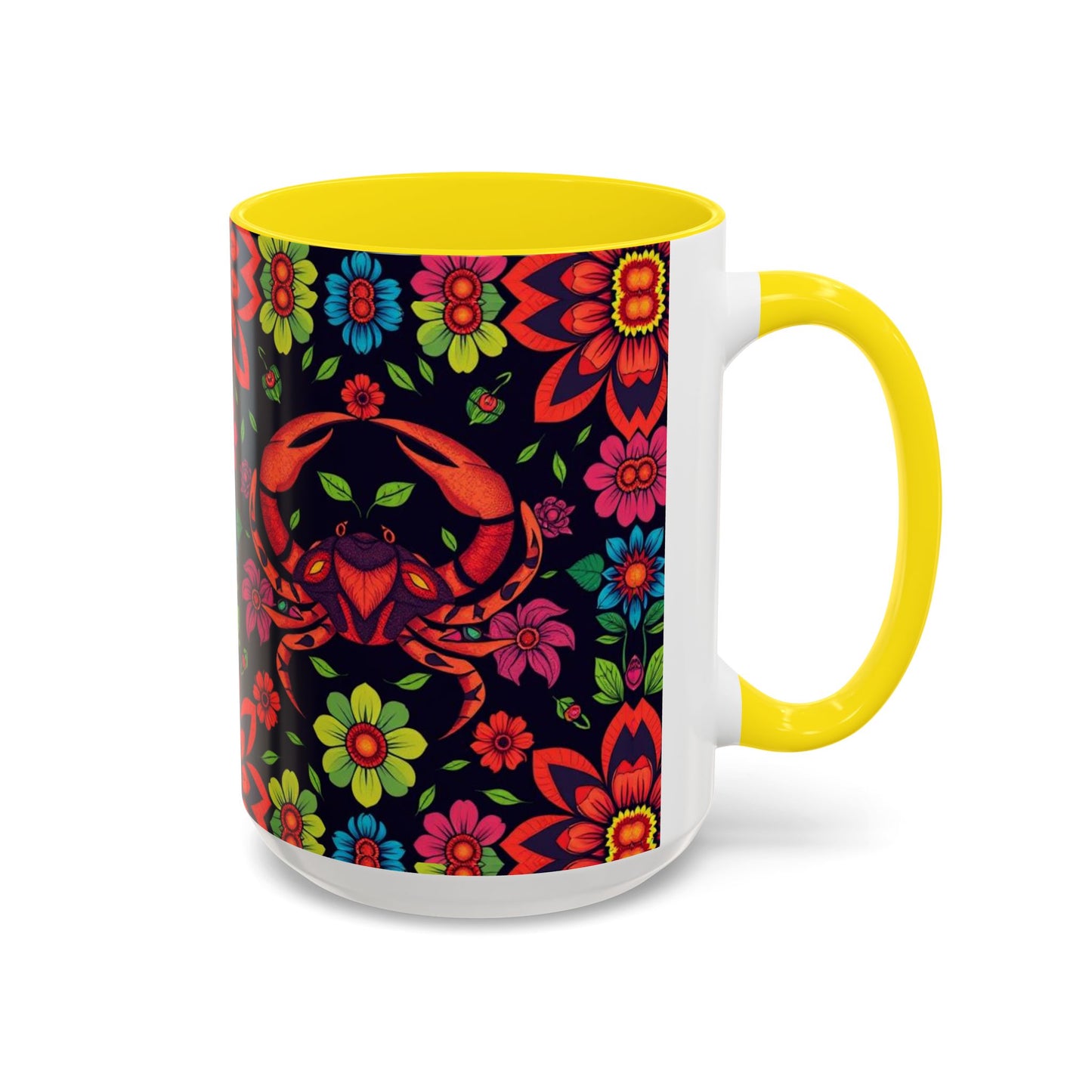 Accent Coffee Mug, Cancer, Zodiac v4, Flower Pattern, (11, 15oz)