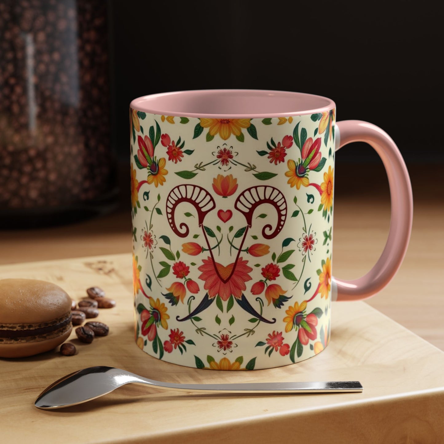 Accent Coffee Mug, Aries, Zodiac, Flower Pattern, (11, 15oz)