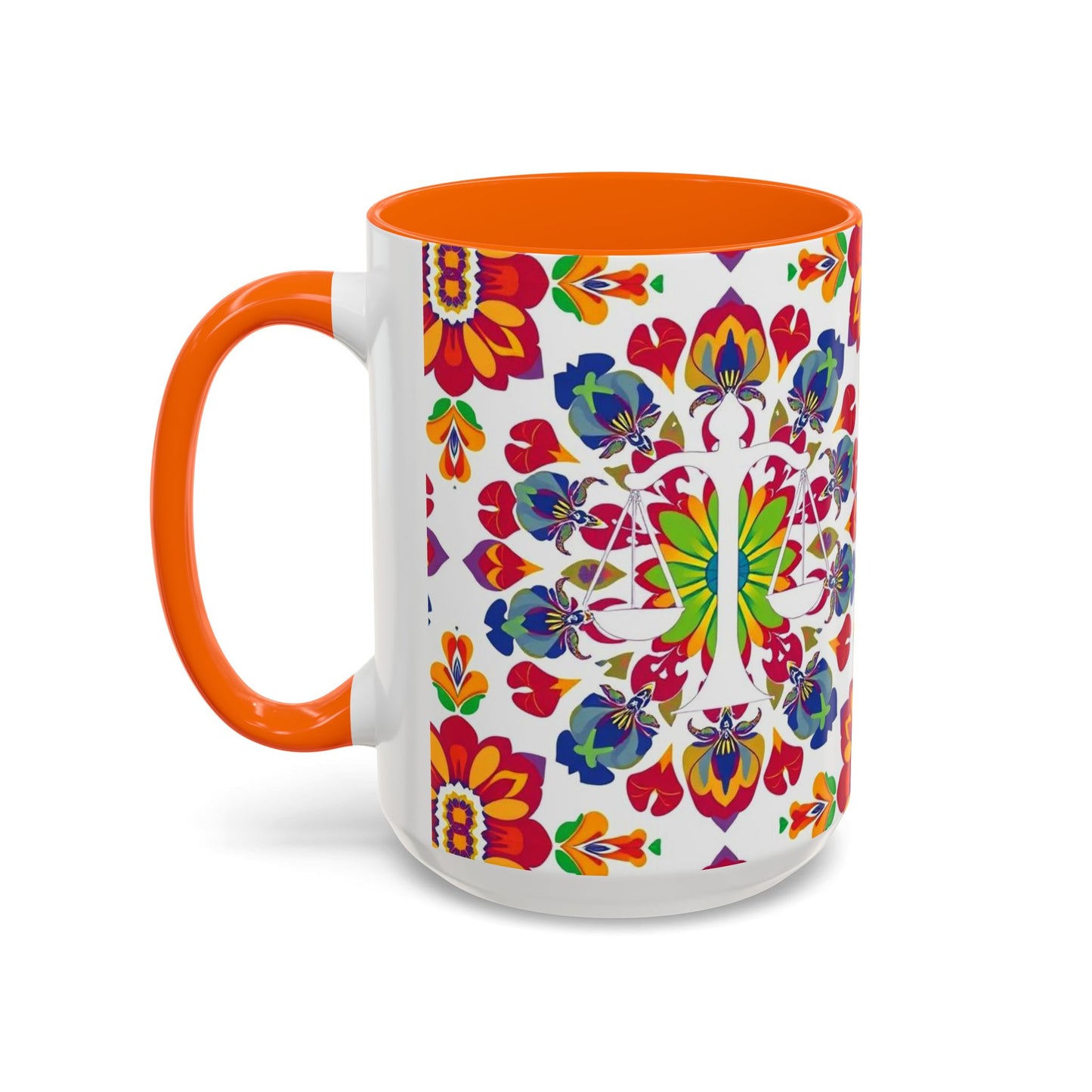 Accent Coffee Mug, Libra, Zodiac v1, Flower Pattern, (11, 15oz)