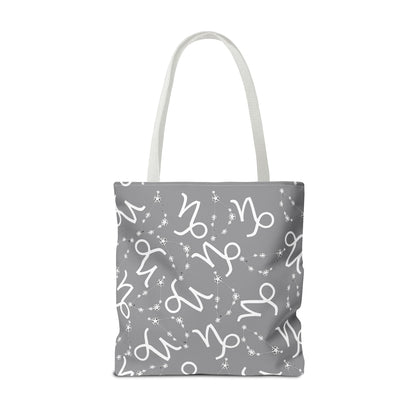 Tote Bag, Capricorn Zodiac Sign, AOP, (Grey, White)