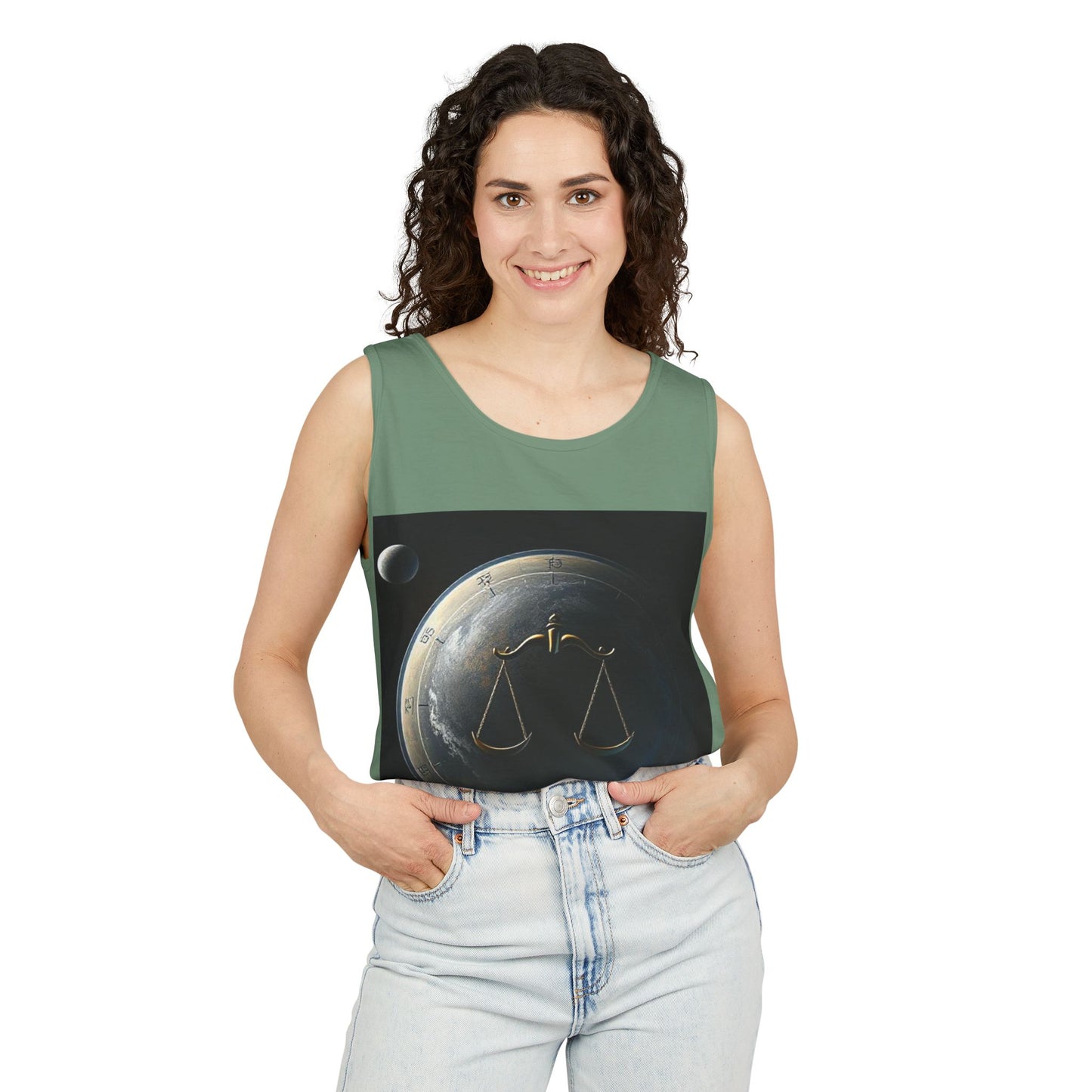 Unisex Garment-Dyed, Tank Top, Libra Design, Space Scale v1, 100% US cotton