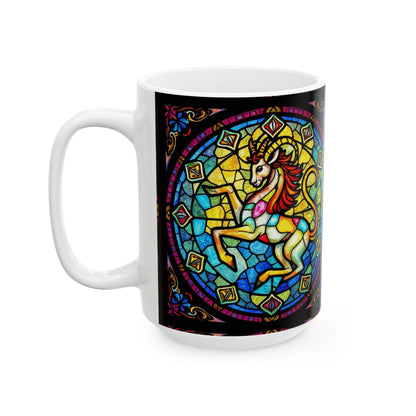 Ceramic Mug, (11oz, 15oz), Ceramic Coffee Mug, AOP, Glass Design v1, Capricorn Zodiac