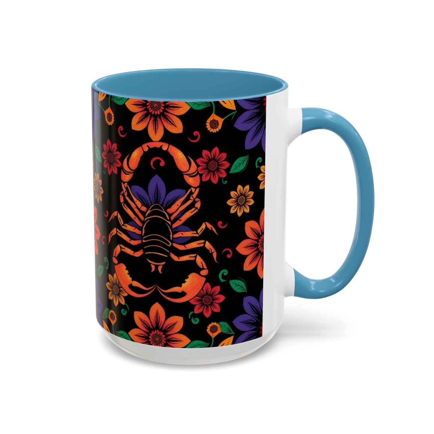 Accent Coffee Mug, Scorpio, Zodiac. Flower Pattern, (11, 15oz)