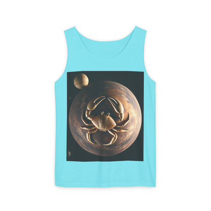 Unisex Garment-Dyed, Tank Top, Cancer Design, Planet Crab v1, 100% US cotton