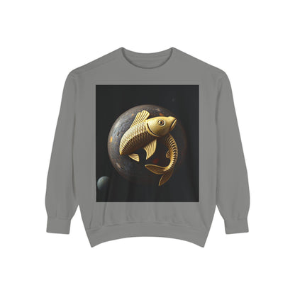 Garment-Dyed Sweatshirt, Unisex, Space Animal Design v1, Pisces