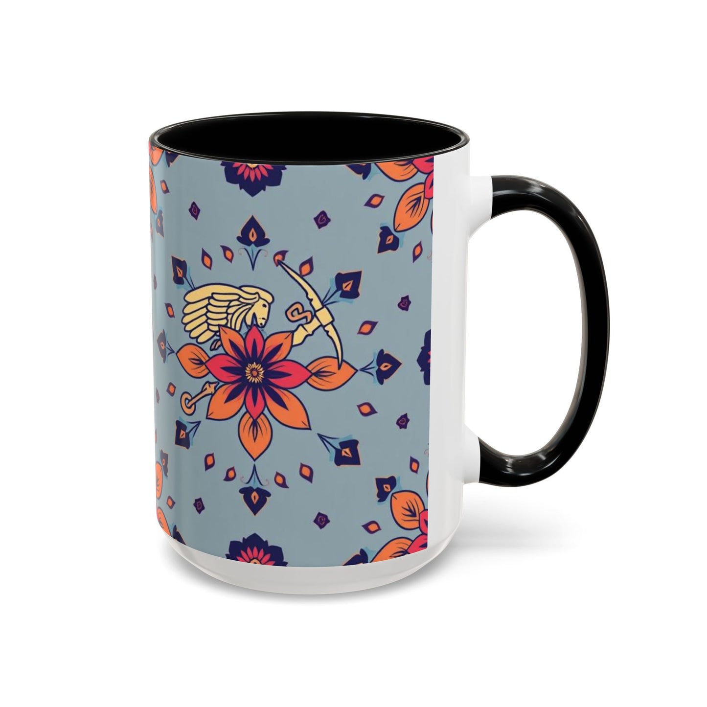 Accent Coffee Mug, Sagittarius, Zodiac v3. Flower Pattern, (11, 15oz)