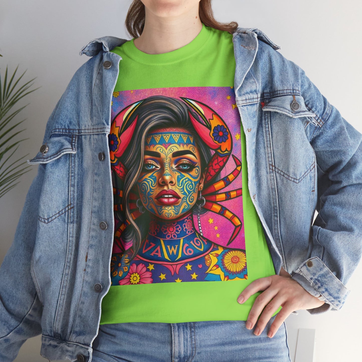 Unisex Heavy Cotton T-Shirt, Cancer, Zodiac v3, Sexy Art