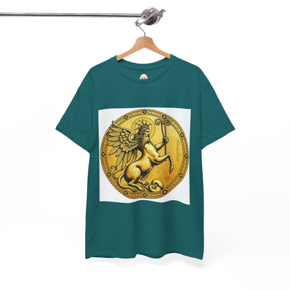 Unisex Heavy Cotton T-Shirt, Golden Angel Coin, Virgo Zodiac Design