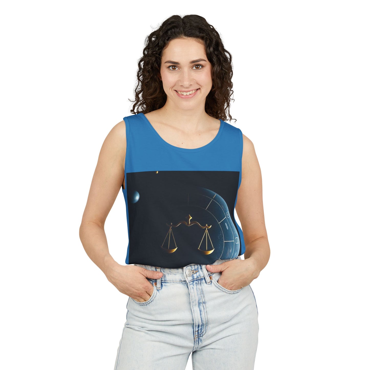 Unisex Garment-Dyed, Tank Top, Libra Design, Space Scale, 100% US cotton