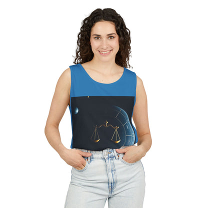 Unisex Garment-Dyed, Tank Top, Libra Design, Space Scale, 100% US cotton