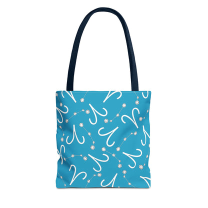 Tote Bag, Aries Zodiac Sign, AOP, (Turquoise, White)