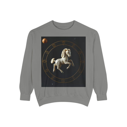 Garment-Dyed Sweatshirt, Unisex, Space Animal Design, Capricorn