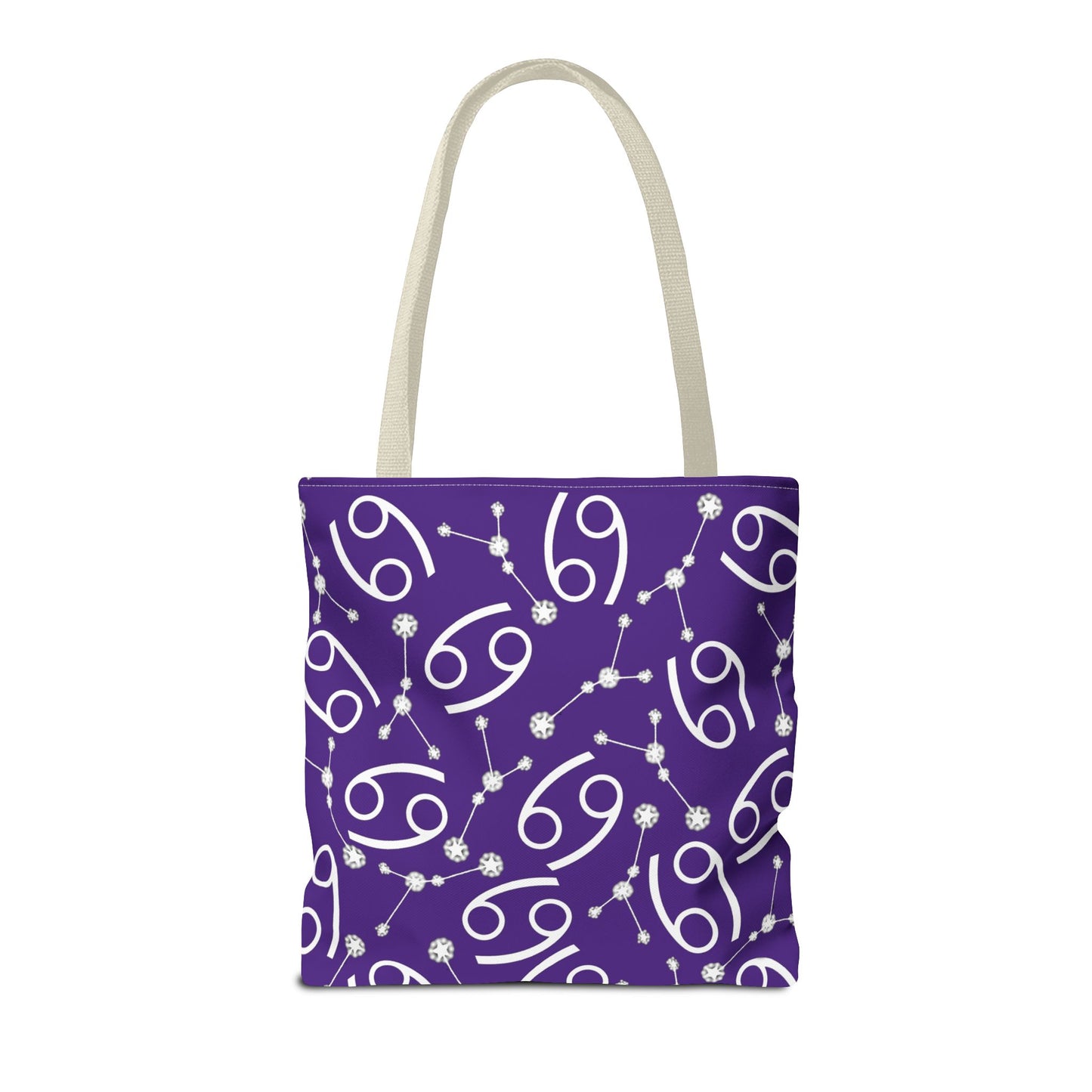 Tote Bag, Cancer Zodiac Sign, AOP, (Purple, White)