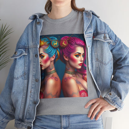 Unisex Heavy Cotton T-Shirt, Gemini, Zodiac v2, Sexy Art