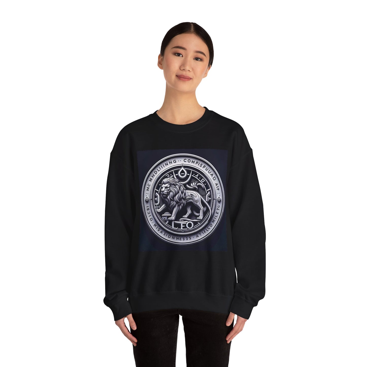 Unisex Heavy Blend™ Crewneck Sweatshirt, Lion Coin, Leo Zodiac Design