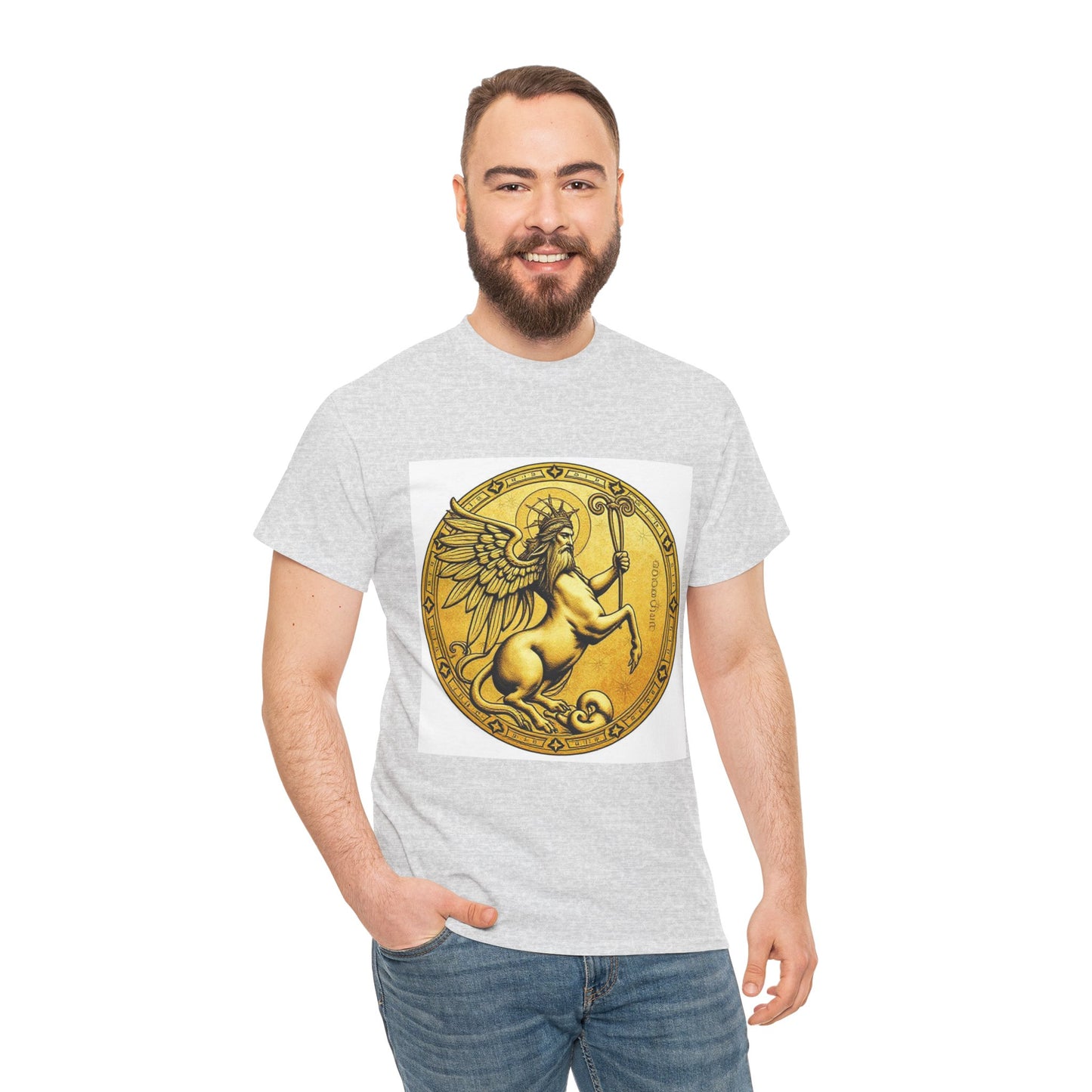 Unisex Heavy Cotton T-Shirt, Golden Angel Coin v1, Virgo Zodiac Design