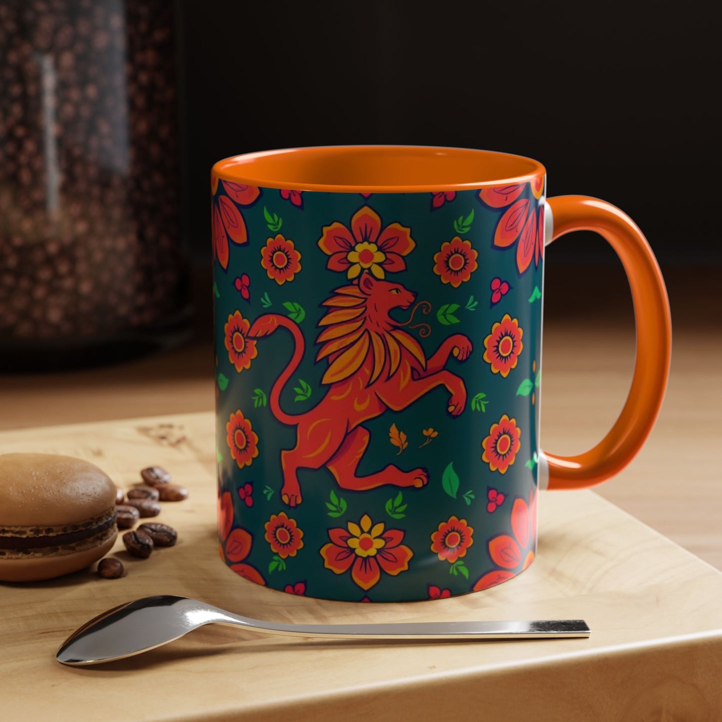 Accent Coffee Mug, Leo, Zodiac v1, Flower Pattern, (11, 15oz)