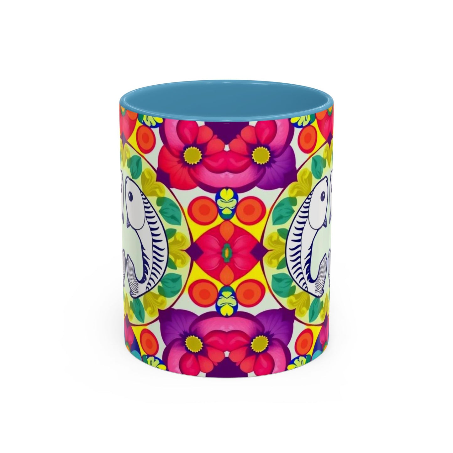 Accent Coffee Mug, Pisces, Zodiac v4, Flower Pattern, (11, 15oz)