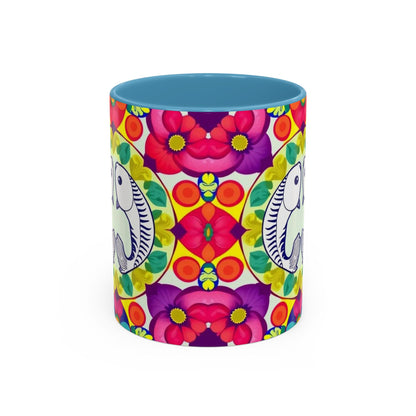Accent Coffee Mug, Pisces, Zodiac v4, Flower Pattern, (11, 15oz)