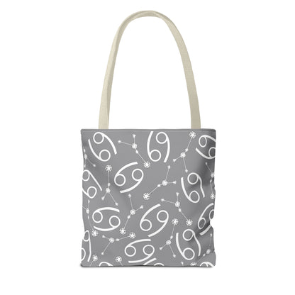 Tote Bag, Cancer Zodiac Sign, AOP, (Grey, White)