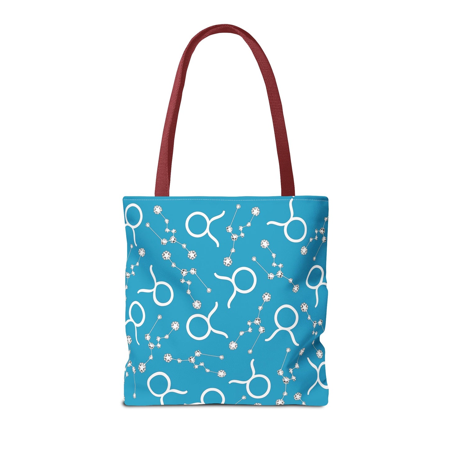 Tote Bag, Taurus Zodiac Sign, AOP, (Turquoise, White)