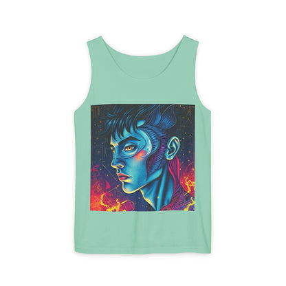 Unisex Garment-Dyed, Tank Top, Pisces Design, Pop Art v1, 100% US cotton