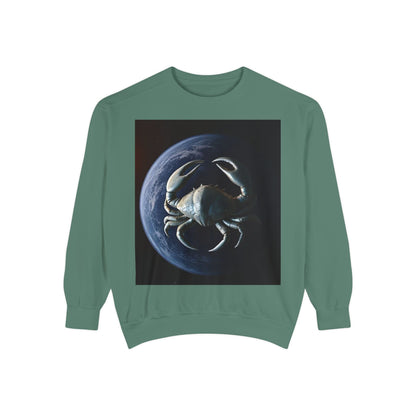 Garment-Dyed Sweatshirt, Unisex, Space Animal Design, Cancer