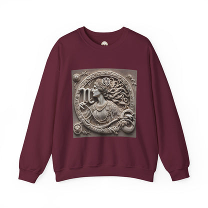 Unisex Heavy Blend™ Crewneck Sweatshirt, Stone Carving, Virgo Zodiac Design