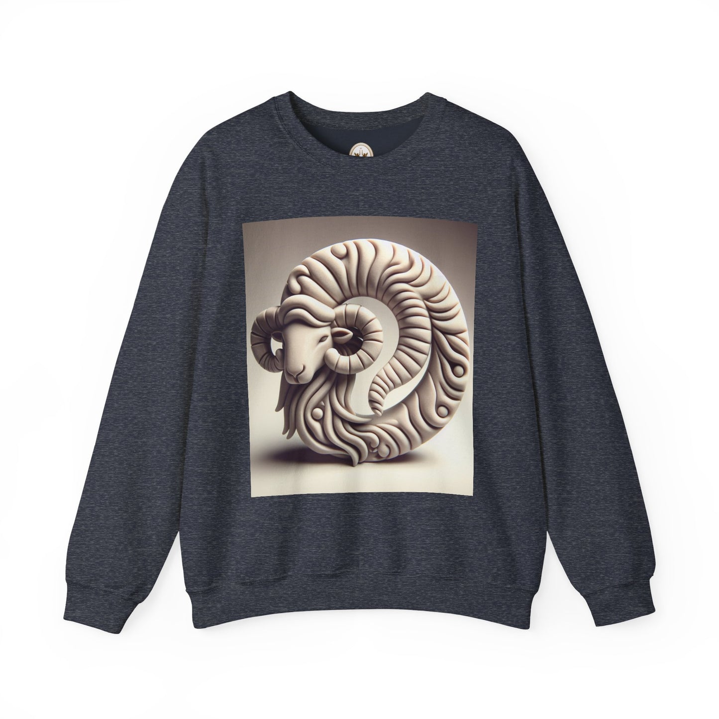 Unisex Heavy Blend™ Crewneck Sweatshirt, Round Statue, Aries Zodiac Design