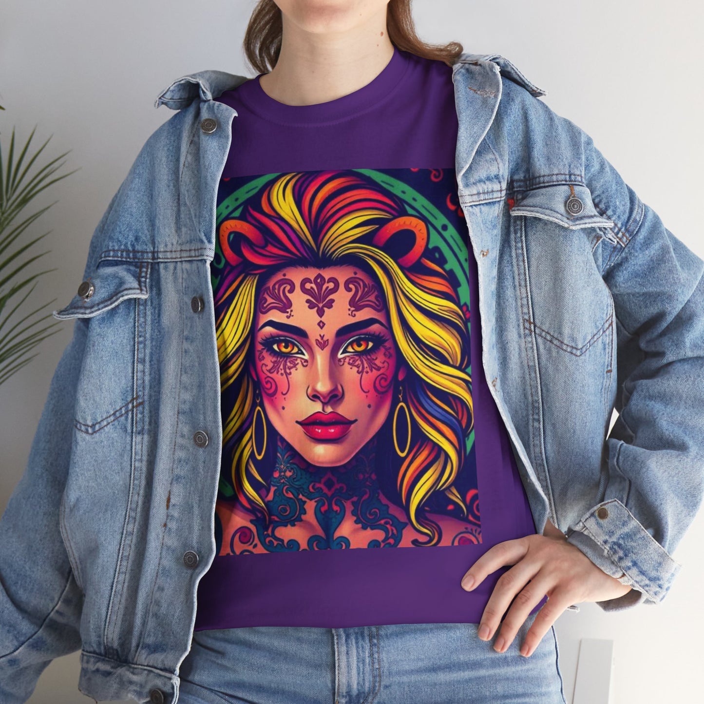 Unisex Heavy Cotton T-Shirt, Leo, Zodiac v1, Sexy Art