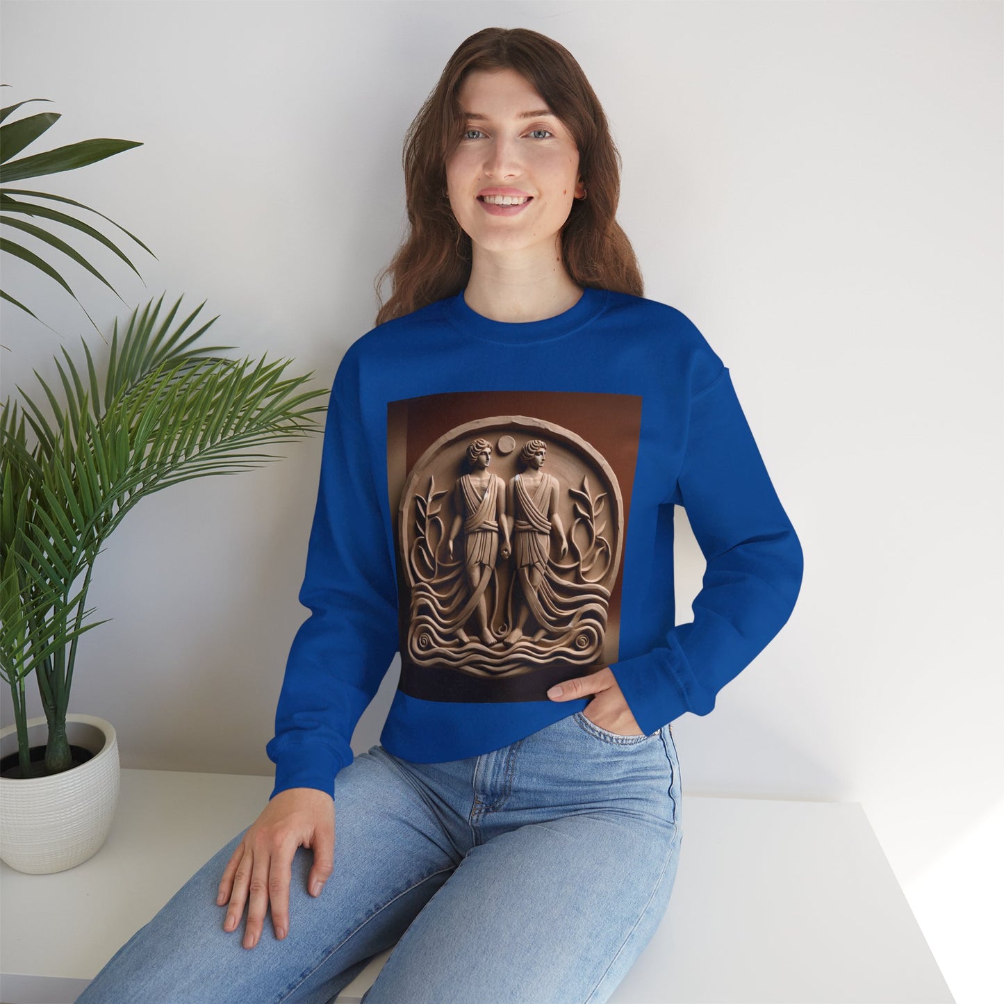 Unisex Heavy Blend™ Crewneck Sweatshirt, Stone Twins, Gemini Zodiac Design