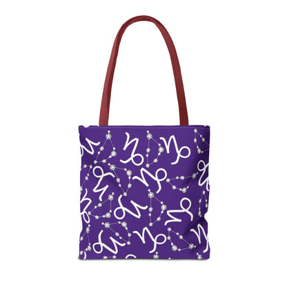 Tote Bag, Capricorn Zodiac Sign, AOP, (Purple, White)