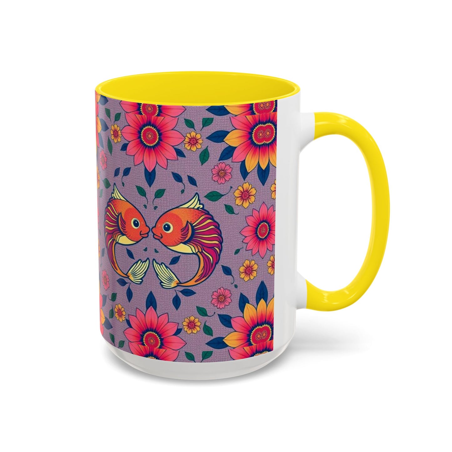 Accent Coffee Mug, Pisces, Zodiac v2, Flower Pattern, (11, 15oz)