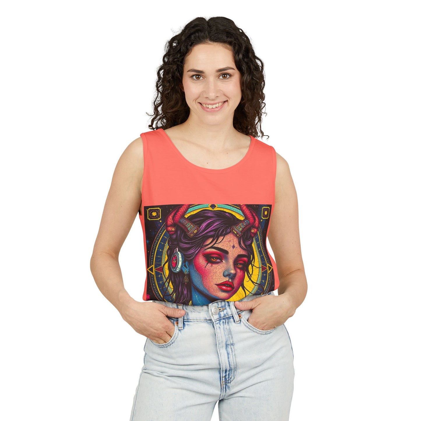Unisex Garment-Dyed, Tank Top, Scorpio Design, Pop Art, 100% US cotton