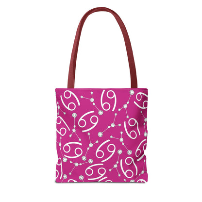Tote Bag, Cancer Zodiac Sign, AOP, (Pink, White)